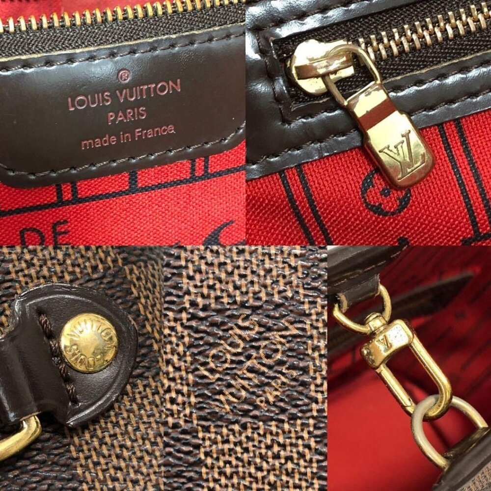 Authentic Louis Vuitton Neverfull PM Purse Damier Ebene Tote Shoulder Bag Red - Picture 12 of 14